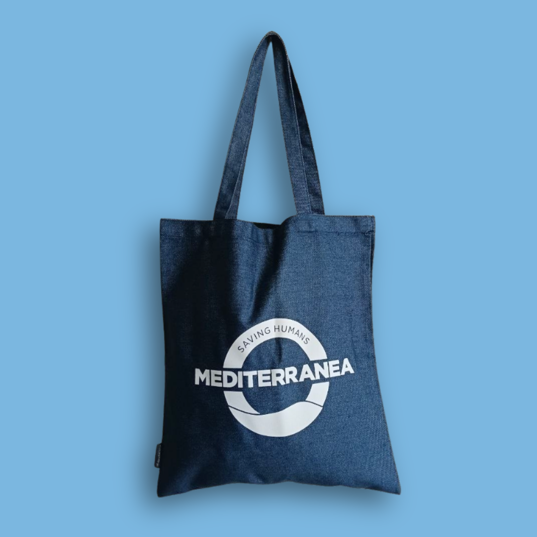 Shopper - denim con logo Mediterranea bianco